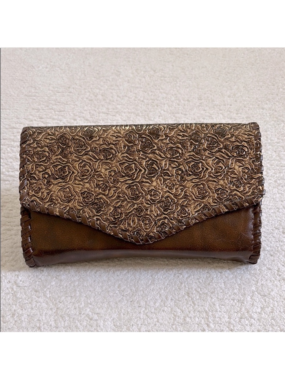 Elegant Brown With Gold Floral Clutch
